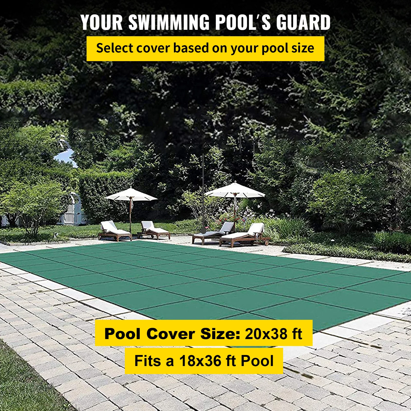 VEVOR Pool Safety Cover 18x36ft Inground Pools Dust Pool Cover w/Drainage Holes Mesh Solid Pool Cover for The Pool is Not in Use