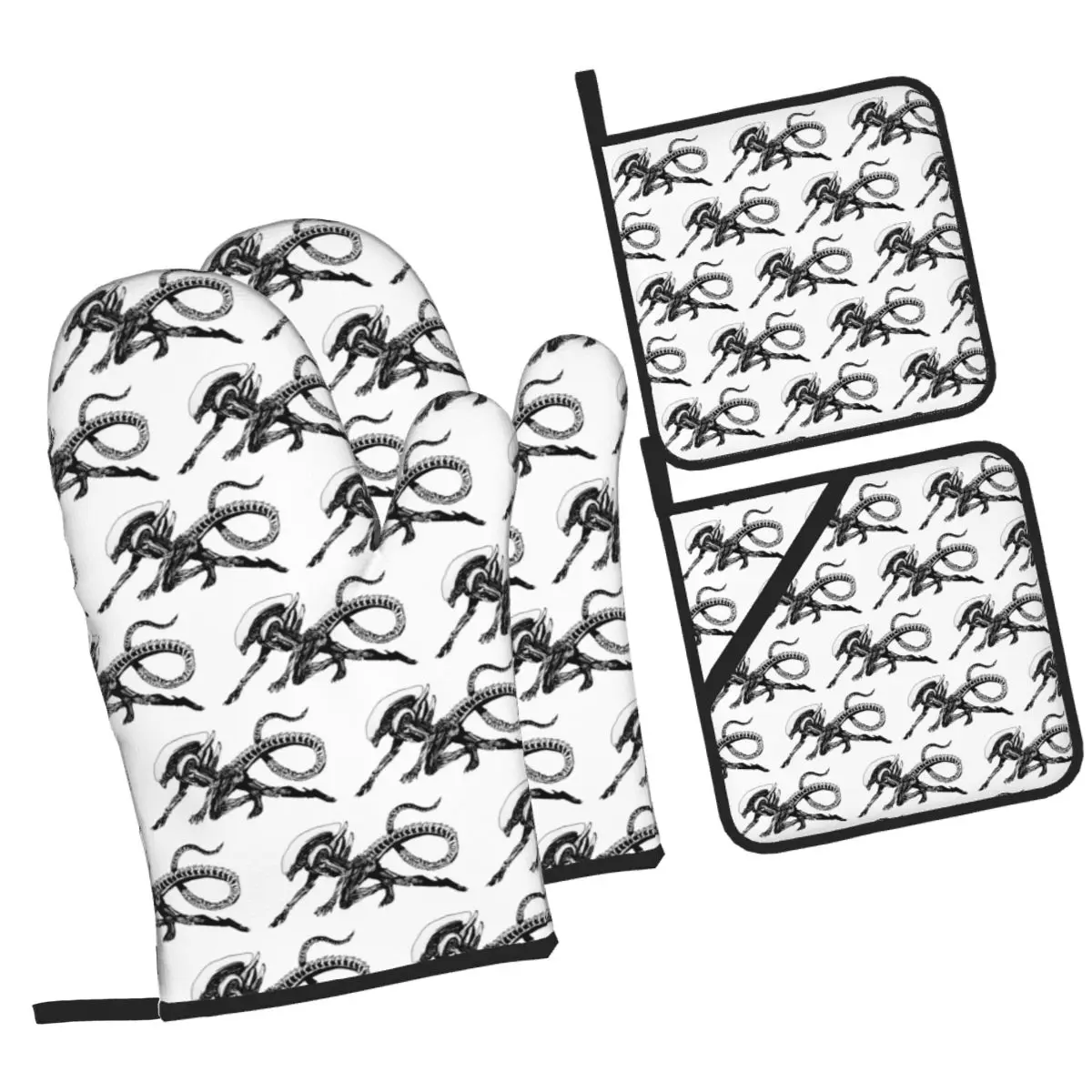 Xenomorph Alien Movie Oven Mitts and Pot Holder Sets of 4 for Baking Kitchen Cooking Grilling Resistant Non-Slip Gloves