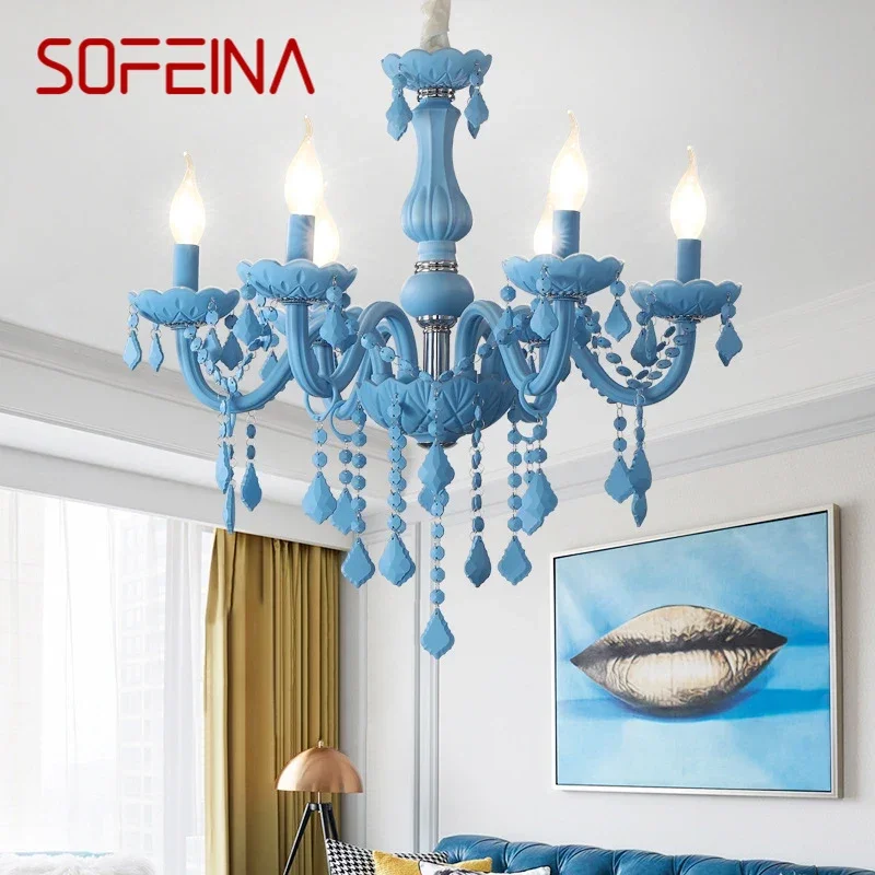 

SOFEINA Blue Crystal Pendent Lamp Art Candle Lamp Children's Room Living Room Restaurant Bedroom Cafe Clothing Store Chandelier