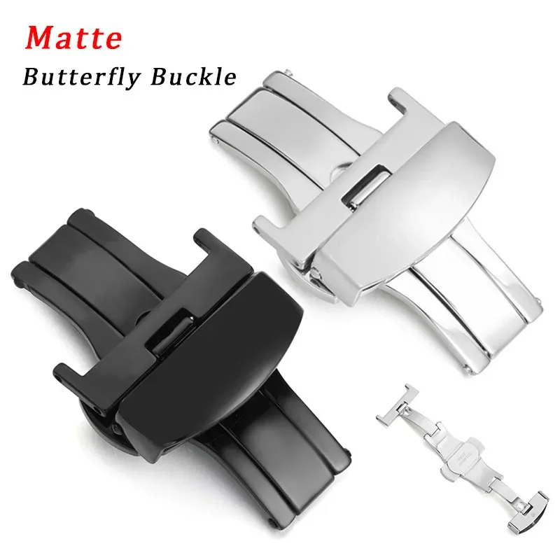 Fibbia a farfalla 12mm 14mm 16mm 18mm 20mm 22mm Cinturino in acciaio inossidabile Pulsante Matte Doppia pressa Chiusura pieghevole deployante