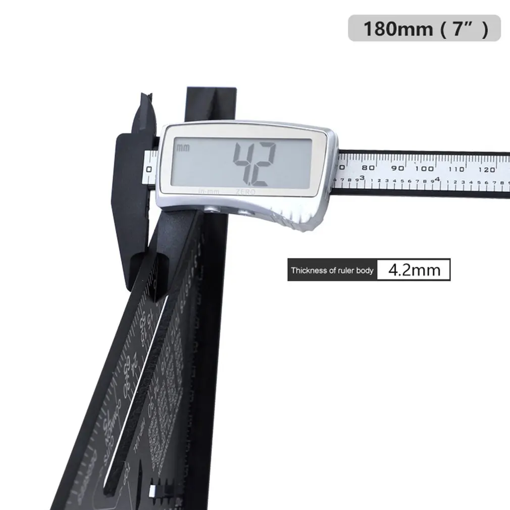 7inch Metric Triangle Ruler Aluminum Alloy Angle Protractor Speed Metric Square Measuring Ruler for Woodworker Carpenter Tool