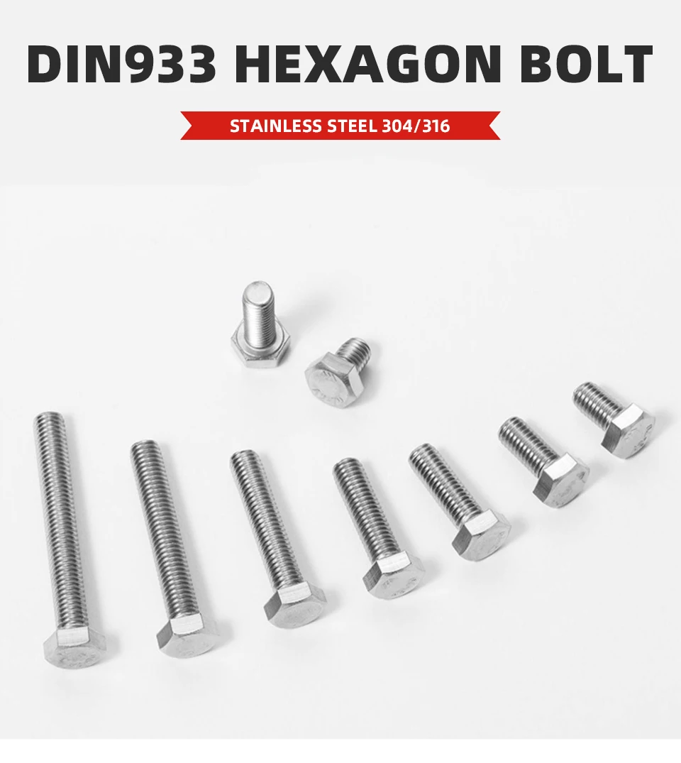 INOX Edelstahl Sechskantschraube DIN933 Vollgewinde Sechskant-Maschinenschraube SS304 SS316 Metrischer Befestiger M3 M4 M5 M6 M8 M10 M12 – Detail 1