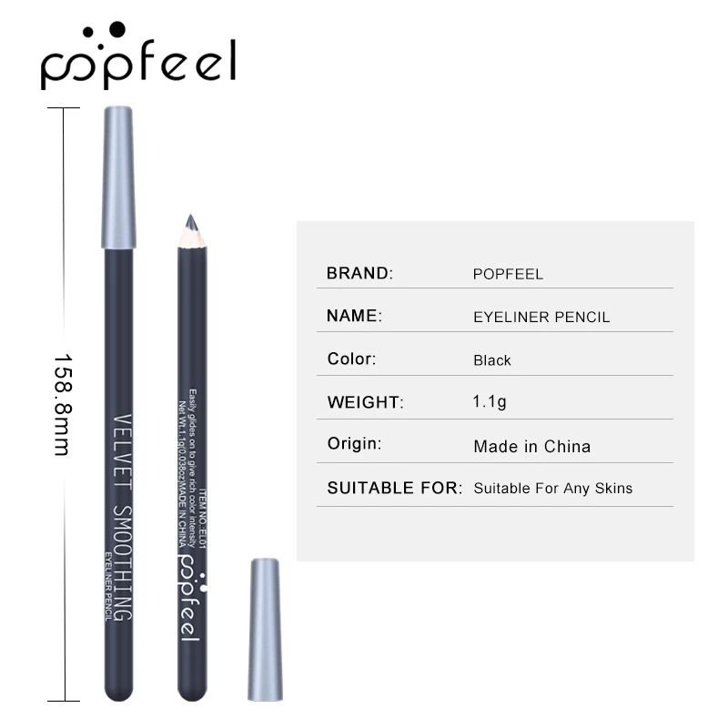 قلم تحديد عيون أسود من POPFEEL، قلم تحديد عيون لمكياج العيون، سهل التلوين، قلم تحديد عيون يدوم طويلاً