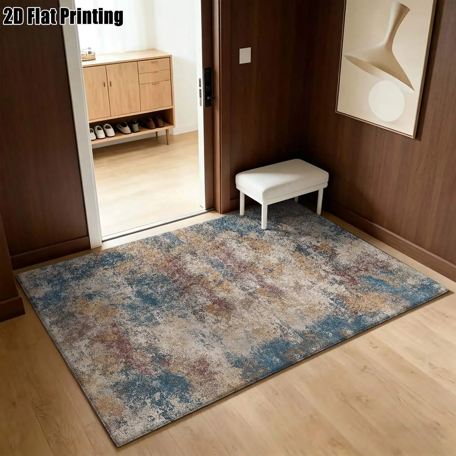 1Pc 2D Printed Carpet: Blue Brown Abstract Art Patterns Nordic/Minimalist/European/Vintage/Instagram Style, Multi-Size, Machine Washable, for Living Room Bedroom Dining Room Entryway Study Home Decor