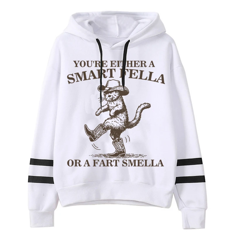 Cowboy Cats Sweatshirt Jumper Retro 90s Kitten Western Cowgirl Hoodies Unisex Smart Fella or Fart Smella Funny Animal Cat Hoodie