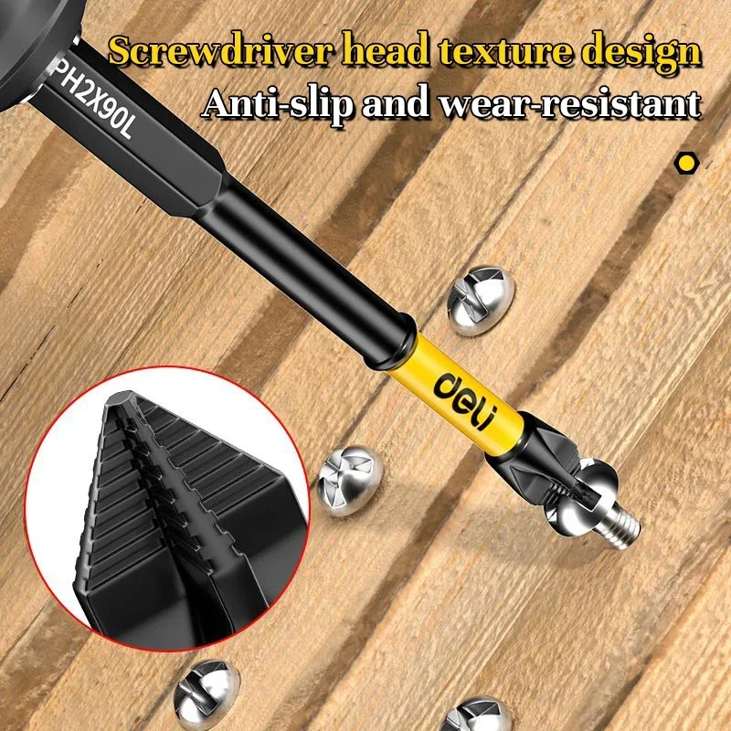 Deli 1pc Magnetic Batch Head Impact Strong Cross High Hardness 25/50/65/70/90/150mm Anti Non-slip WaterProof PH2 Screwdriver