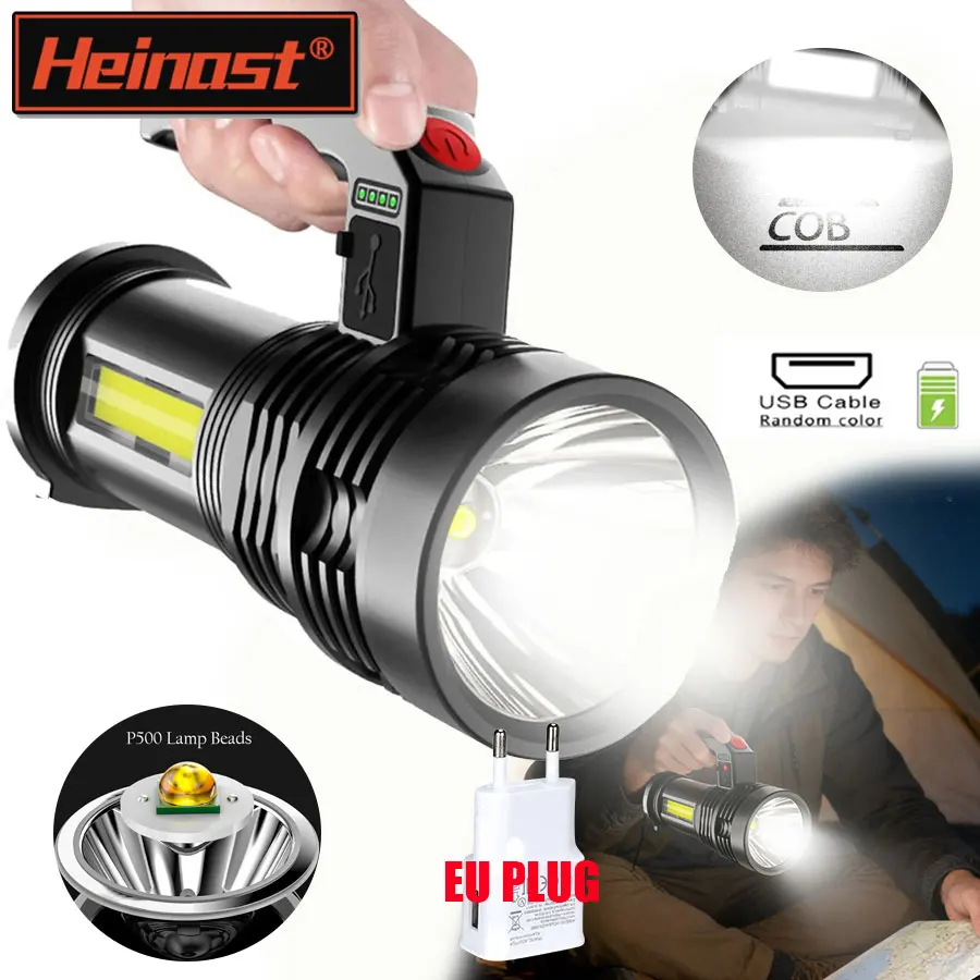 

Портативный мощный светодиодный COB уличный фонарик из АБС-пластика дальнего действия перезаряжаемый защитный фонарь для кемпинга, рыбалки, охоты