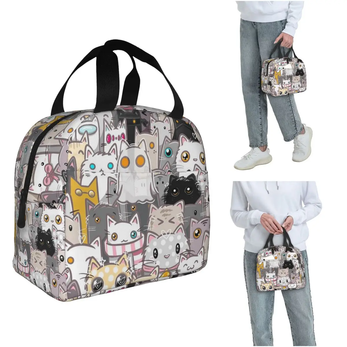 

Cute Cats Pattern Insulated Lunch Bag for Kids School Cooler Thermal Food Box Tote Portable Lunch Boxes Container