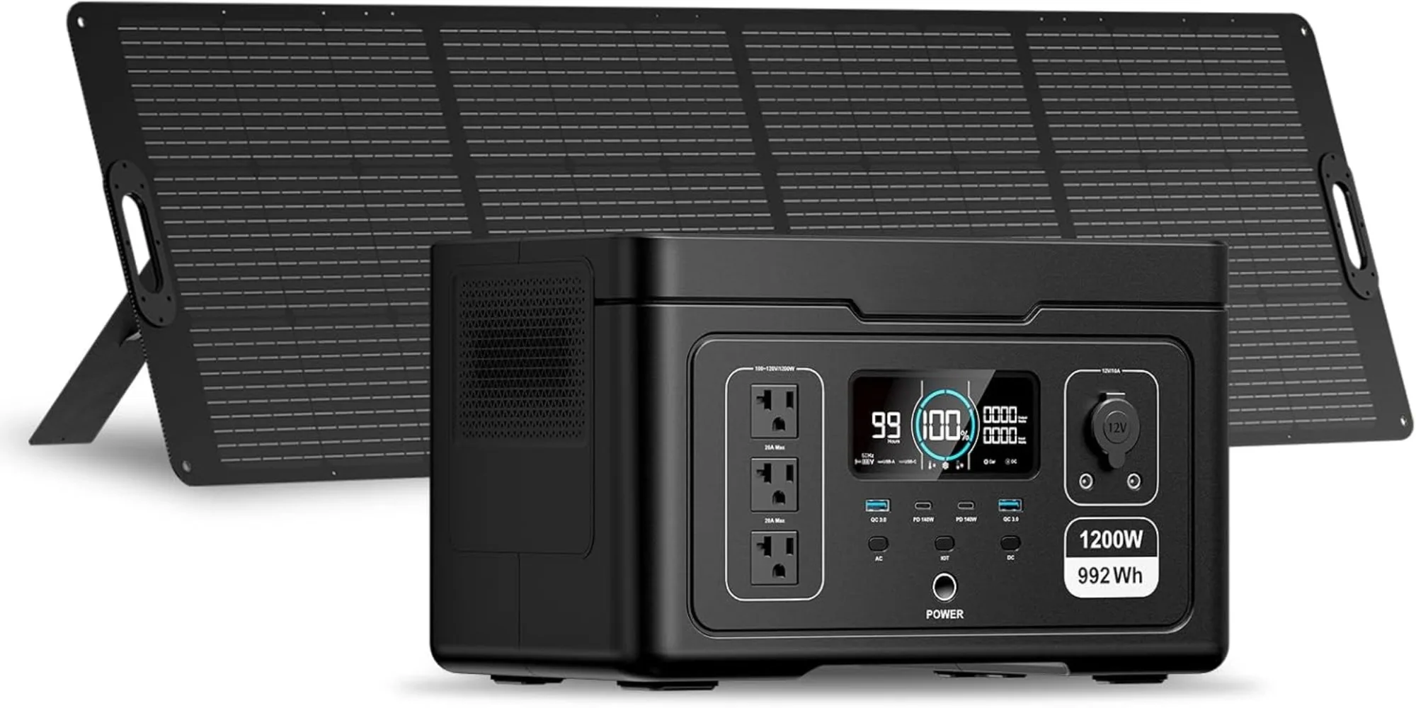 

1200 Solar Generator with 240W Panels Included, – 992Wh 1200W Battery Power Station with Dual PD 140W Type-C, Smart App Control,