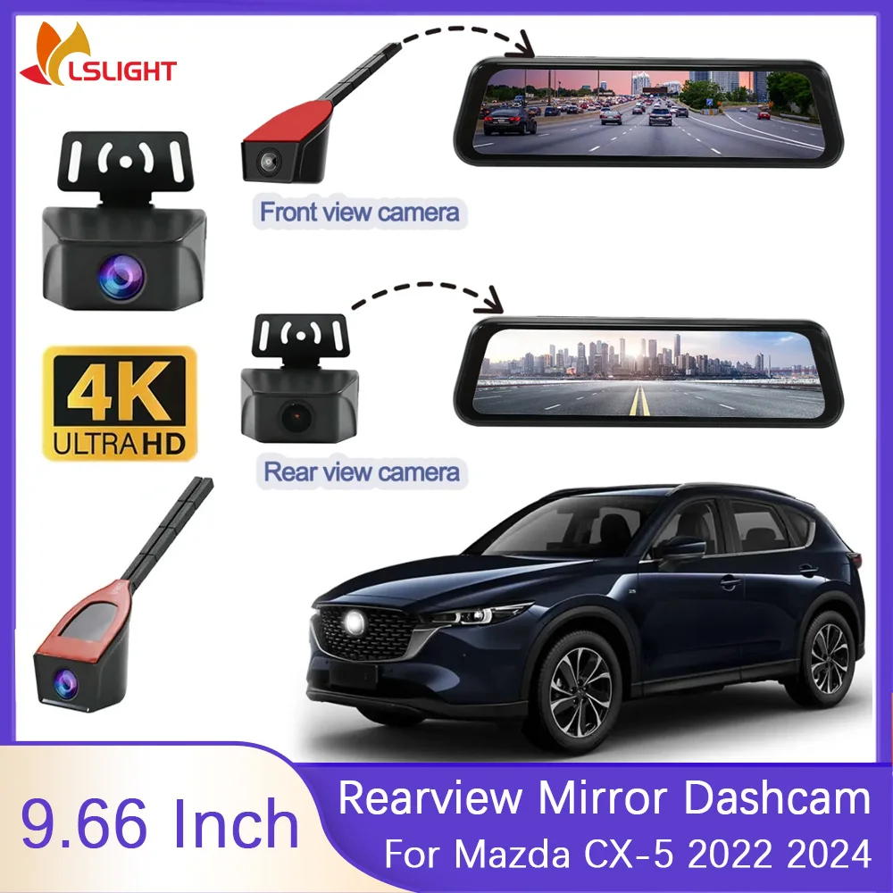 

Видеорегистратор 4K, автомобильное зеркало заднего вида для Mazda CX-5 2022 2024, камера заднего вида спереди, 1080P, 9,66-дюймовый монитор, автоаксессуары
