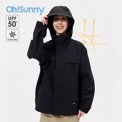 OhSunny UPF50+ Hooded Jackets with Brim Women Men Loose Breathable Sun Protection Waterproof Coolchill Sunscreen Outwear