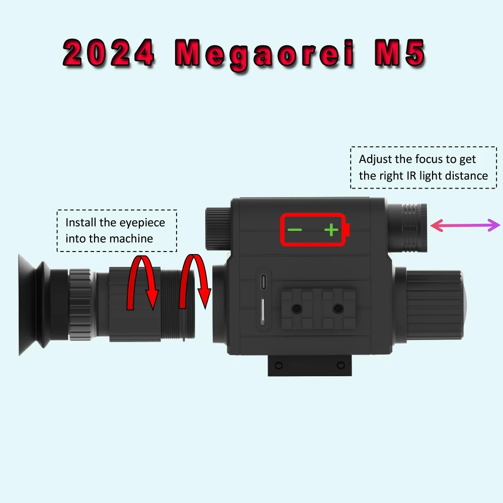 Imagem -04 - Escopo Visão Noturna Câmera de Caça Telescópio Vida Selvagem Monocular com Laser Infravermelho Embutido 2024 Megaorei-m5