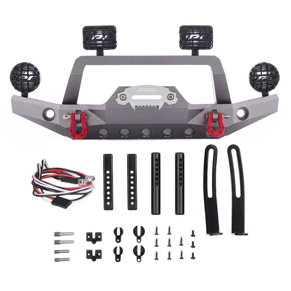 Metal CNC Front Bumper With Led Light for 1/10 RC Crawler Car TRX4 Sports Edition and Defender Upgrade Parts