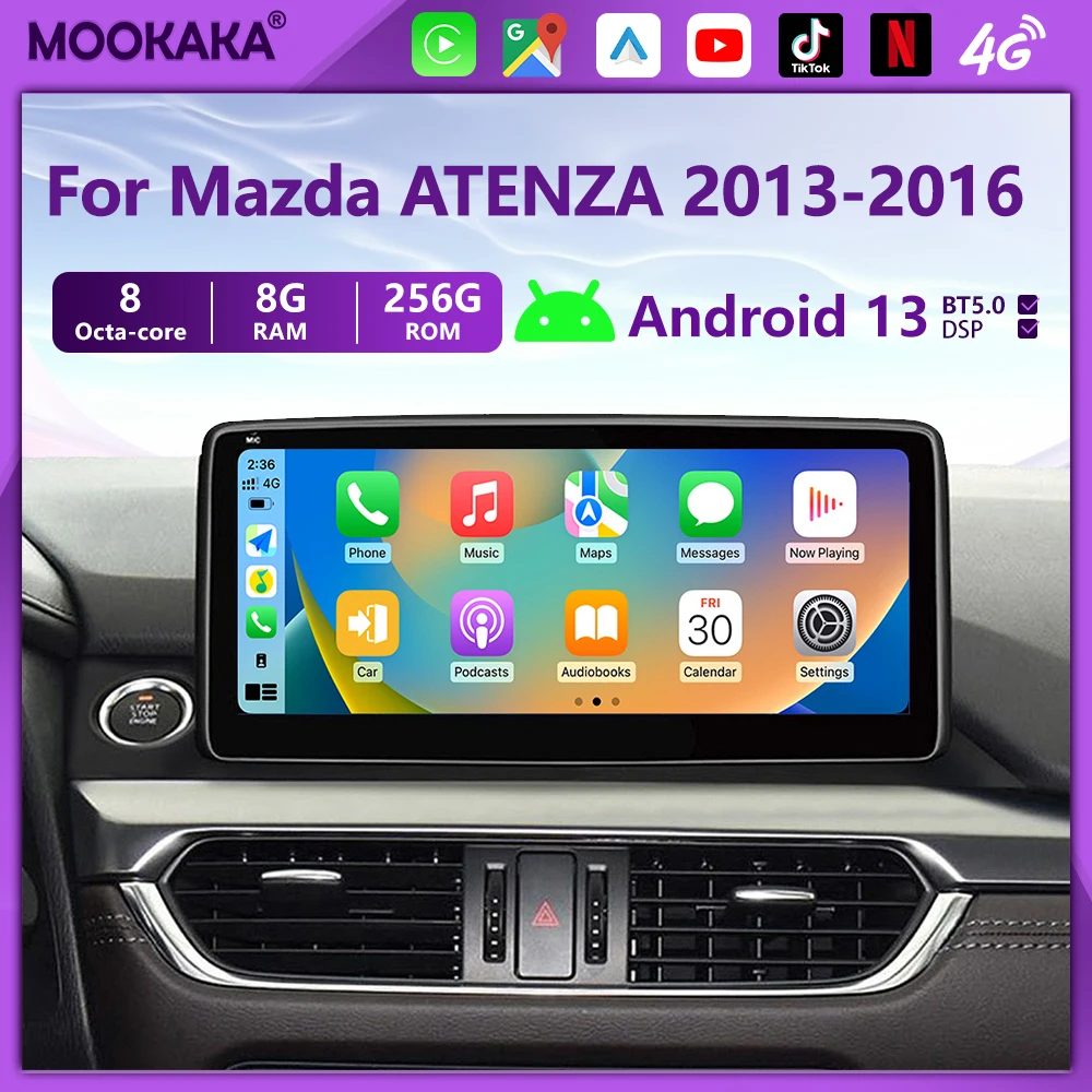 12.3 Inch HD Screen Car Radio For Mazda 6 ATENZA 2014 2015 2016 Android 13.0 Stereo Multimedia Player Autoradio GPS Navi Carplay
