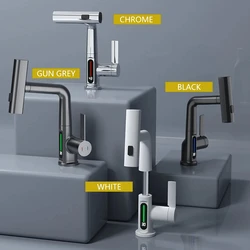 Temperature Digital Display Basin Faucet For Bathroom Pull Out Waterfall Stream 3 Way Sprayer Hot Cold Water Sink Mixer Wash Tap