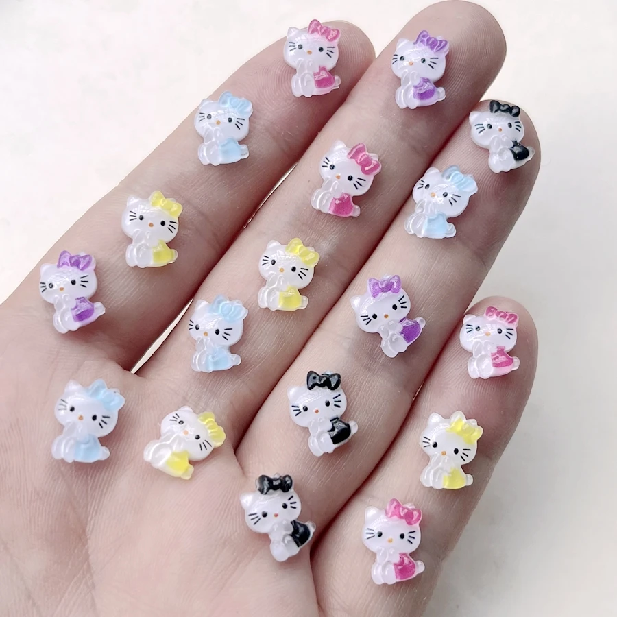 50pcs New mini Kawaii cartoon animal Hello Kitty Series Resin scrapbook Diy bow decorative nail art accessories crafts