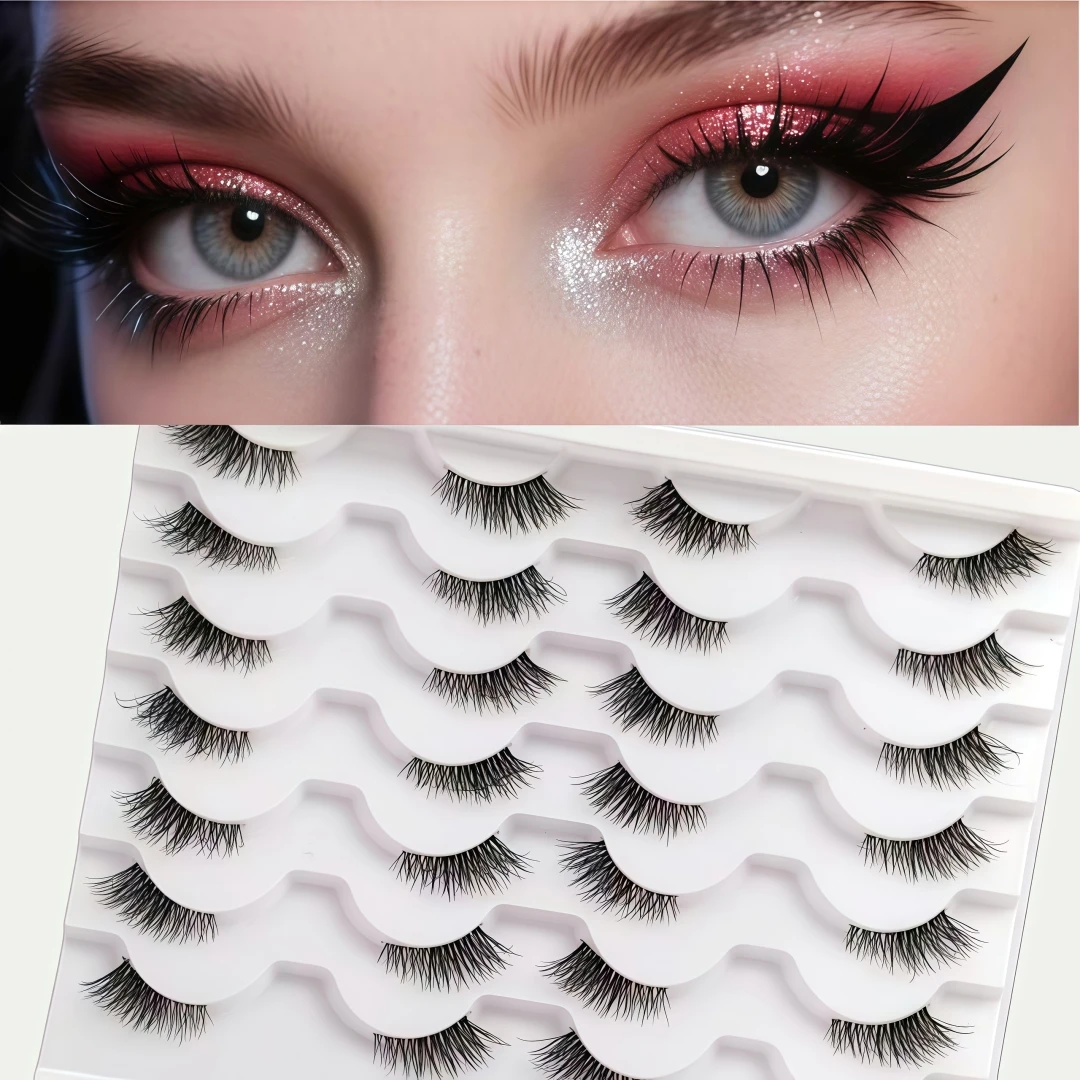 14 Paar Pack Halbe Wimpern aus Synthetikfasern, Weiche, Bequeme und Geschwungene Künstliche Wimpern
