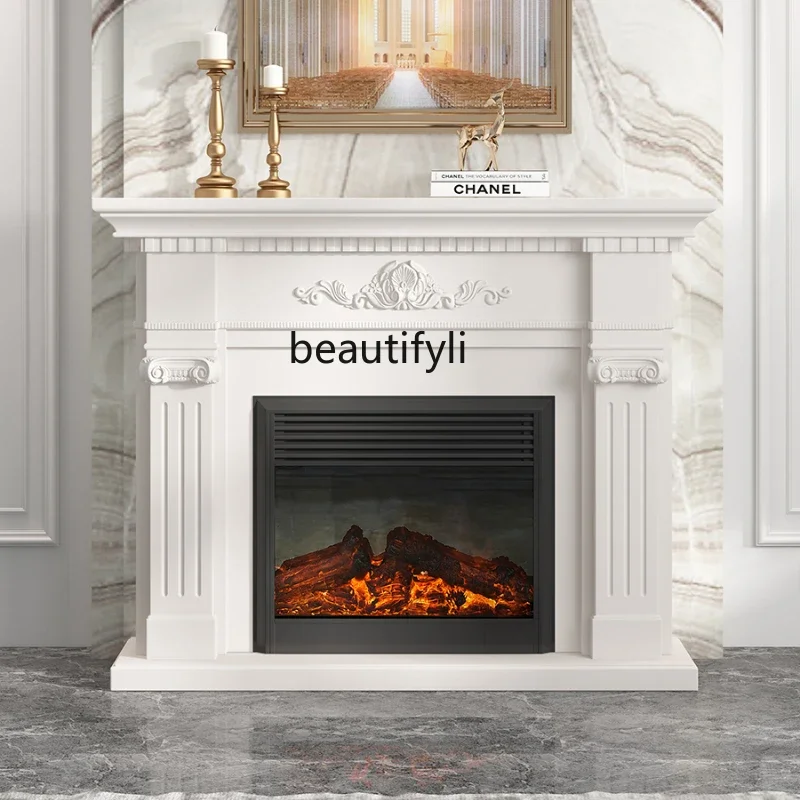 Modern Minimalist Fireplace American White Simulation Flame Electronic Fireplace Curio Cabinet Living Room Wall Cabinet