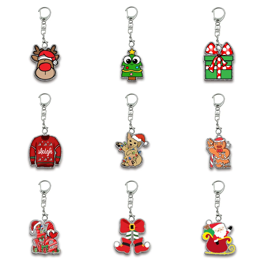 

Christmas Tree Color Glitter Acrylic Key Chain Key Ring Keychain Accessories Pendant Gifts Party Pendant