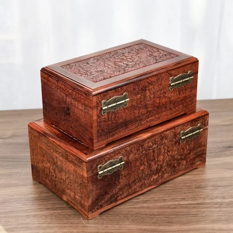 Luxury Carved Password Jewelry Box Storage Organizer Case Red Sandalwood Vintage Jewelry Storage Box Earrings Display Gift Ideas