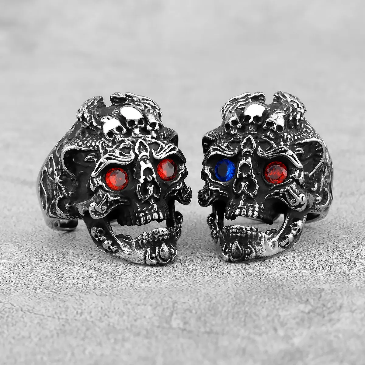 Gothic Punk Ring for Men Retro Skeleton Devil Male Woman Ring Skull Exaggeration Snake Captain Hip Hop Rock Jewelry