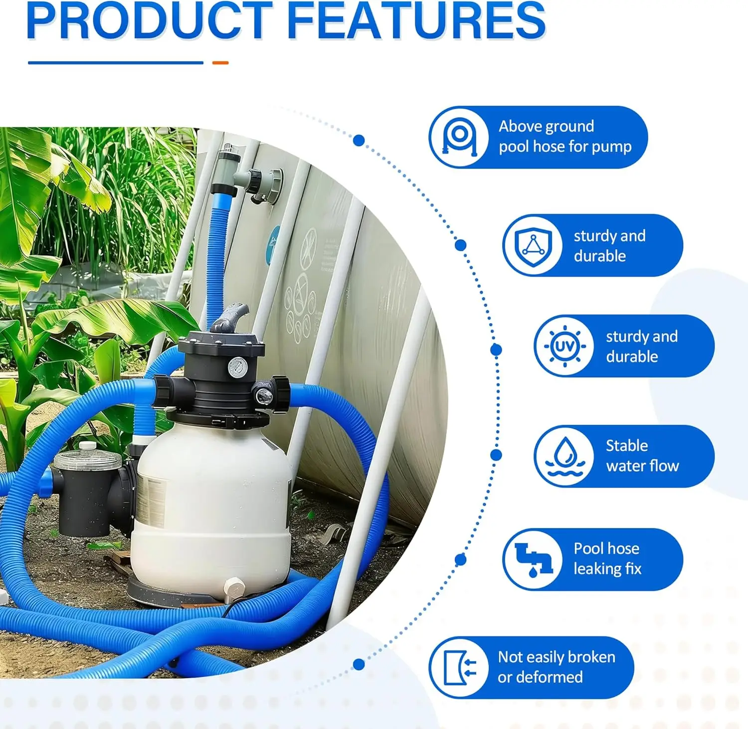 1/2PCS 150cm Pool Filter Pump Hose Pool Sand Filter Pump Hose for 1.5in Diameter Replacement Pool Hose for Above Ground Pools view 4