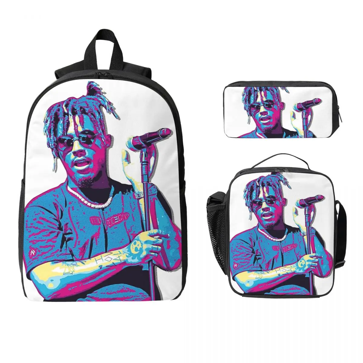 

Ретро рюкзак Juice Wrld, студенческая сумка для книг для мальчиков и девочек, школьная сумка, сумки на плечо для ноутбука, 3 шт., изолированная сумка для обеда, пенал