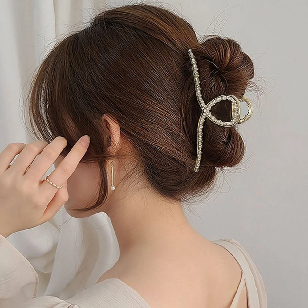 ผมกรงเล็บเพิร์ล Rhinestone Elegant Geometric Alloy คลิปผมสําหรับผู้หญิงแถบคาดศีรษะ Hairpin ผมปู Accessorie