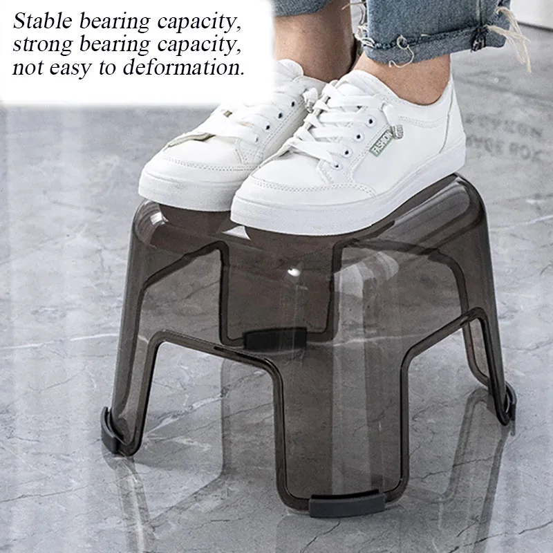 Transparent Non-slip Bench Plastic Portable Thickened And Firm Stackable Bathroom Chair with Round Edges