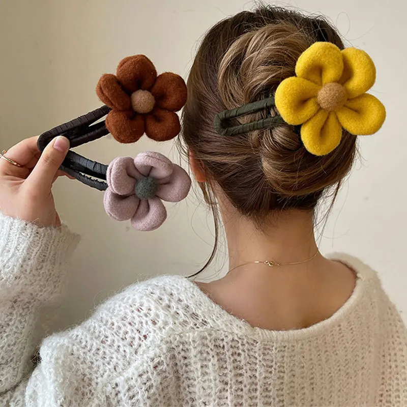 AISHG Large Plush Flower-shaped Hair Clips Women Back Head Tie Hair Hairpin Banana Duck-bill Clip Fashion Girls Hair Accessories