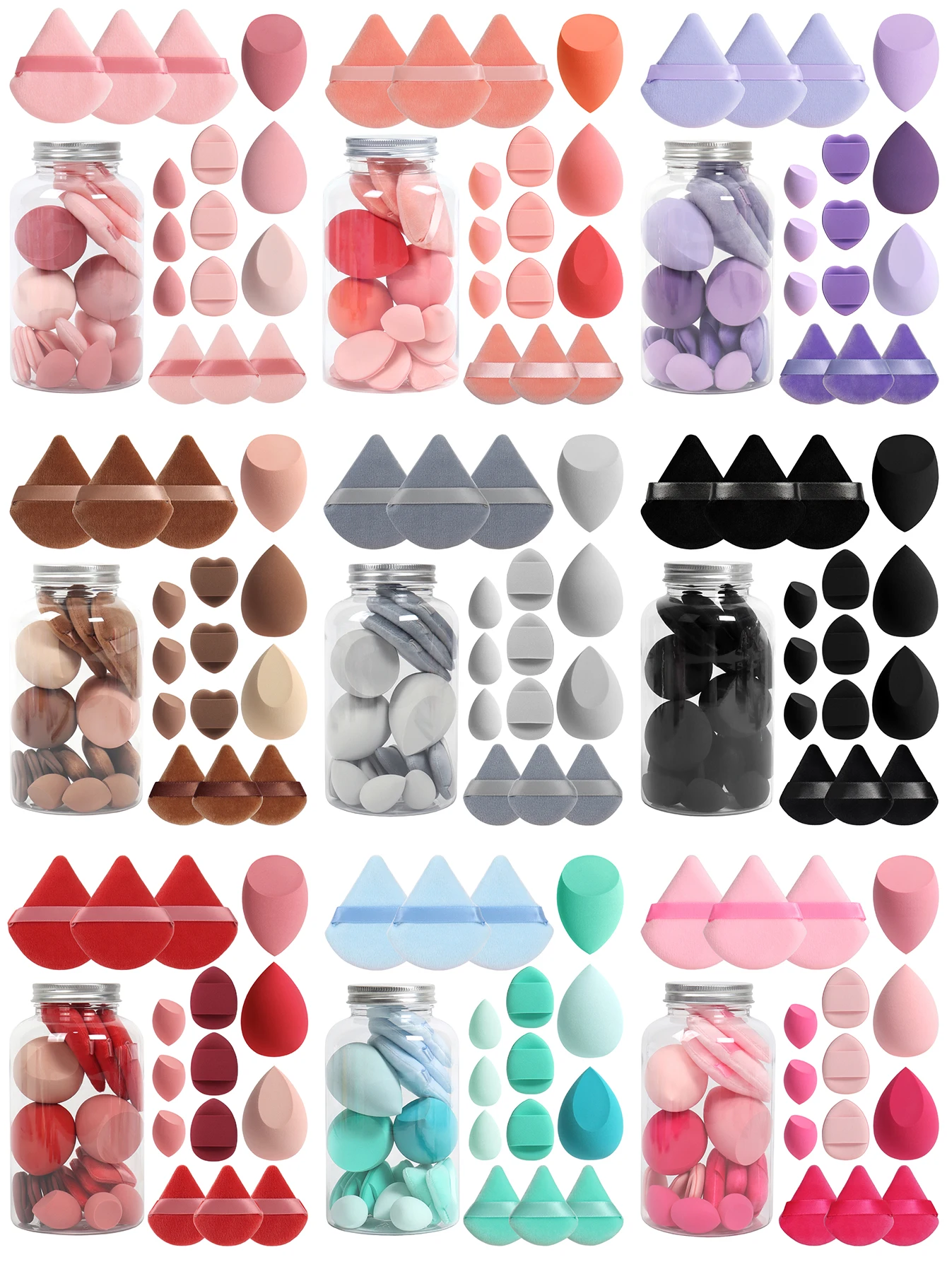 Spring 15 Cans, 3 Esponjas para Polvo Suelto, 3 Mini Esponjas para Polvo Suelto, 3 Mini Esponjas de Maquillaje y 3 Mini Esponjas Air Cushion, Mezcla para Base de Maquillaje