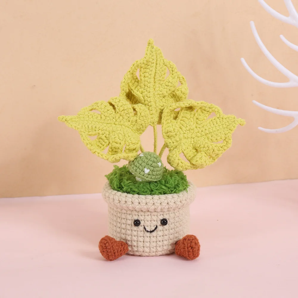Niedliche gehäkelte Monstera im Topf, handgemachte Topfpflanze, gestrickte Blattpflanze, Mini-Schreibtisch-Bücherregal-Deko, liebenswertes Geschenk – Detail 3