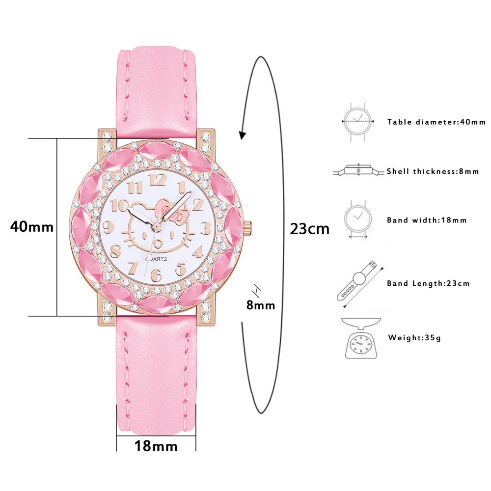 Hello kitty quartz watch cute fashion imitation gemstone decoration student watch suitable for girls holiday gift