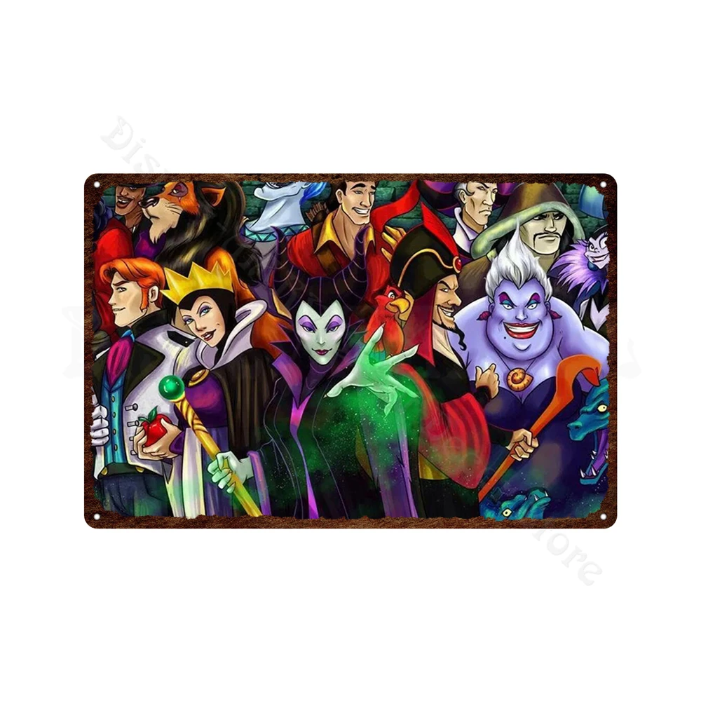 Disney Villain Metal Sign Villain Evil Queen Tinplate Disney Movies Metal Wall Stickers Tin Sign for Club Movie Theater Decor