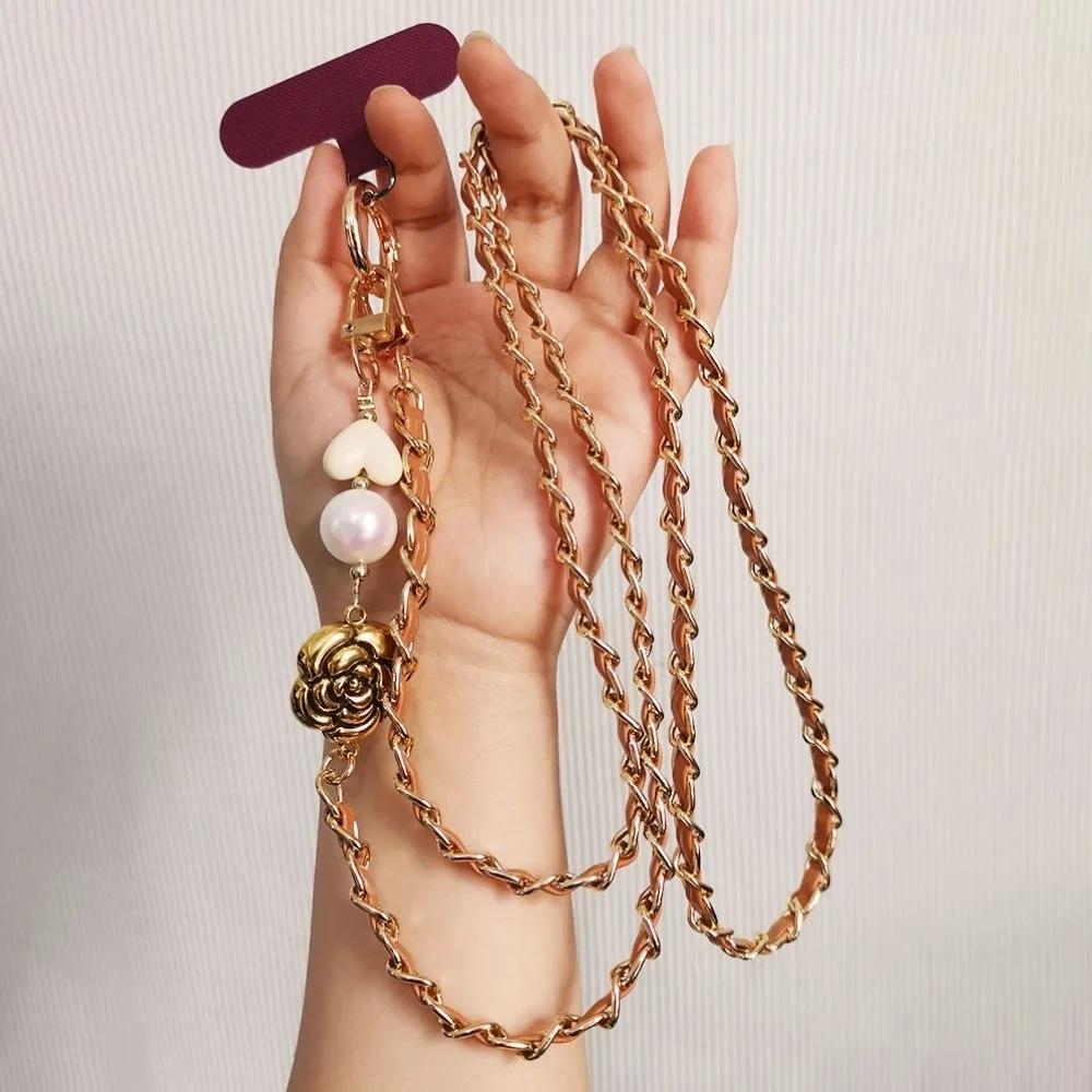 

Pearl Mobile Phone Diagonal Lanyard Metal Chain Luxury Crossbody Phone Rope Long Fashion Mobile Phone Strap Outdoor Travel