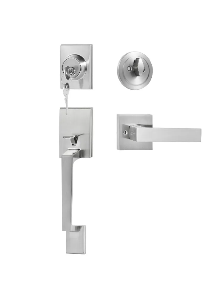 

Front door handle and latch set with lever, reversible, for right and left handed entrances and front doors