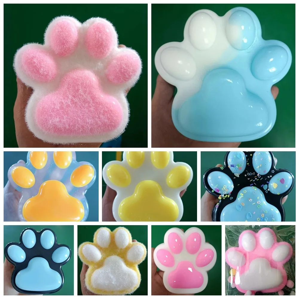 Cute Super Large Cat Paw Squeeze Toy Slow Rebound Sequin Cat Cartoon Fidget Toy Colorful 3D Cat Paw Pinch Toy Practical Jokes