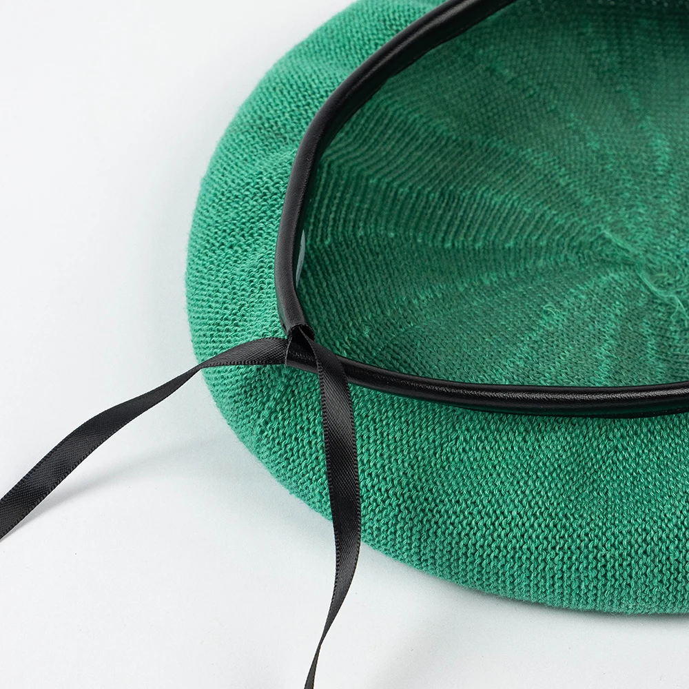 Kids Knitted Linen Beret With Binding and Adjustable Ribbon Band