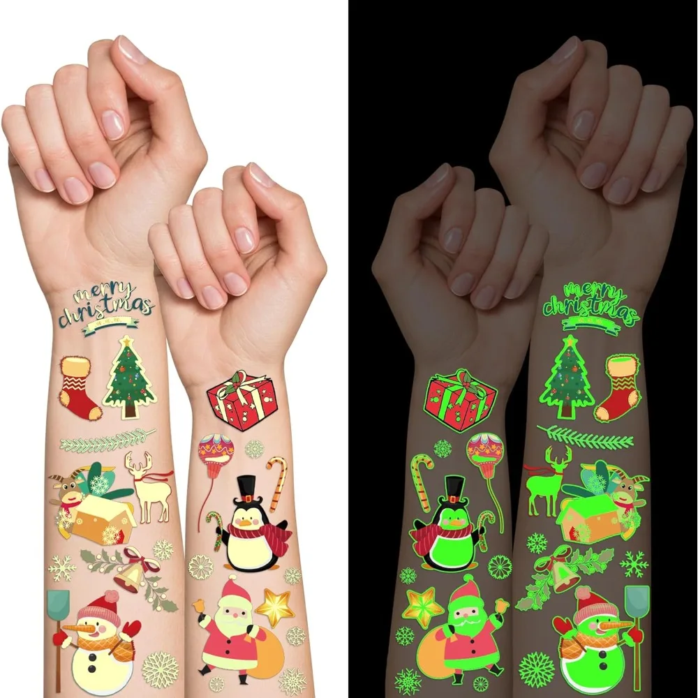 

260 Styles Christmas Tattoos Party Favors for Kids, Luminous Temporary Tattoos Stickers, Christmas Goodie Bag Stockin