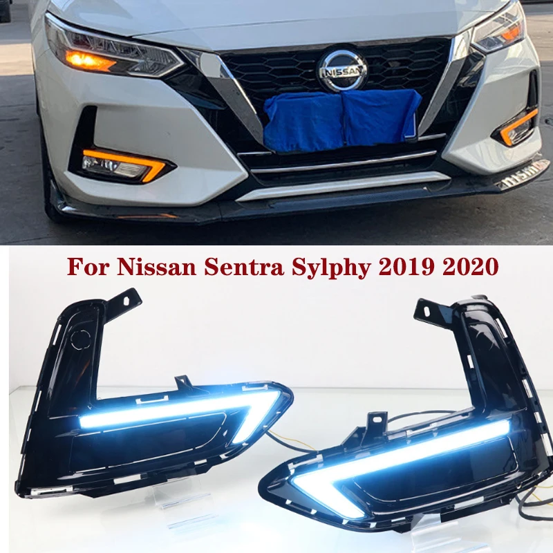 

2PCS LED DRL Daylights For Nissan Sentra Sylphy 2019 2020 Turn Signal Night Blue Daytime Running Headlamps Auto Driving Lamp