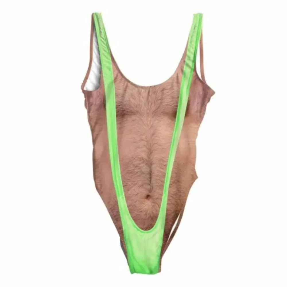 

Funny Chest Hair Printed One Piece Swimwear Sexy Swimsuit Casual Beach Swimming Joke Bather Novelty Beer Women Clothing