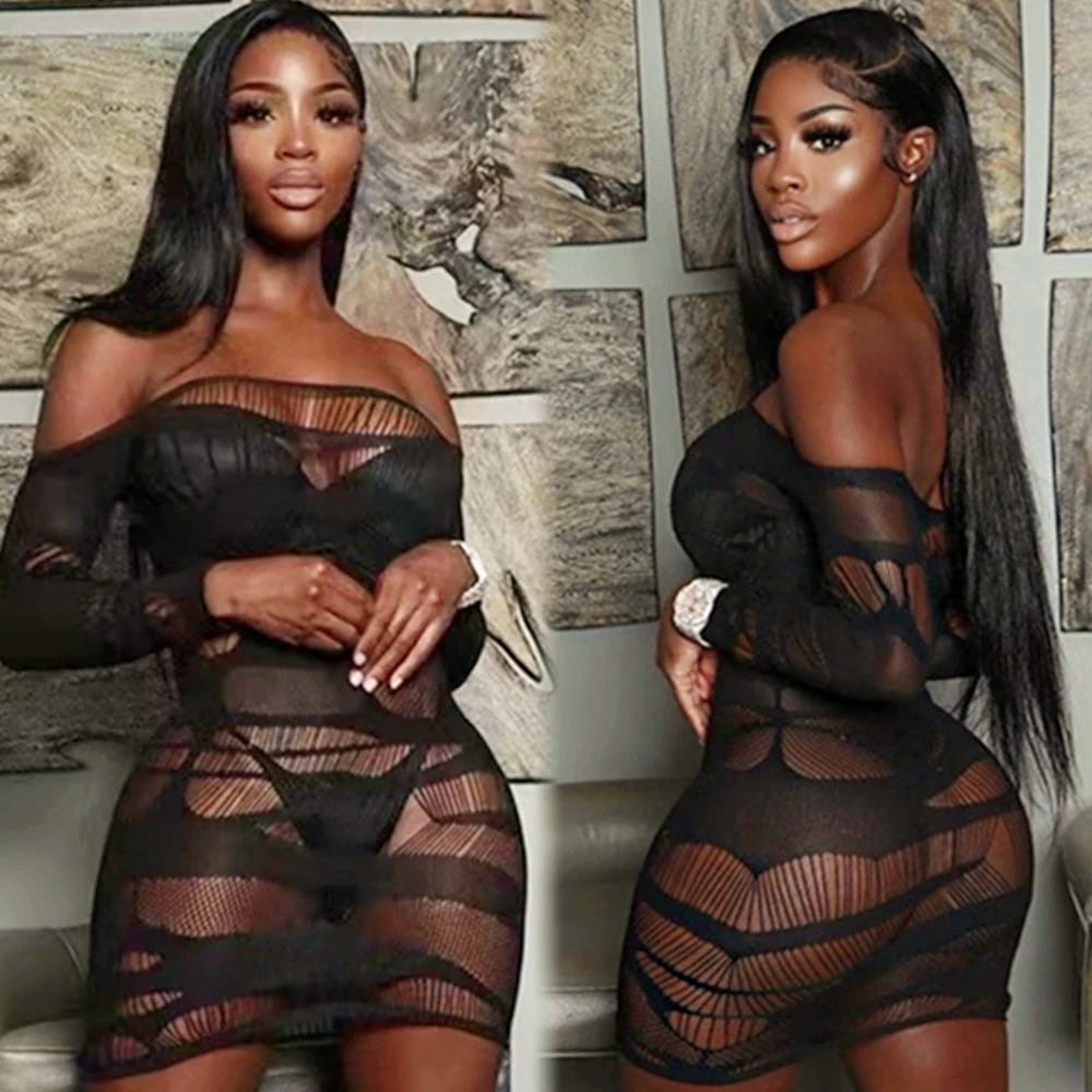 Hot Selling Female Fashion Sleepwear Fishnet Short Net Skirt Club Wear Party Bodycon Dress Women\'s Tight Erotic Lingerie Costume