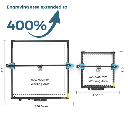 Imagen 2 del producto Kit de expansión Twotrees de 600x600mm para TTS-55 TTS-10 Pro, marco de perfil de aluminio de grabado láser, Kit láser CNC instalado directamente