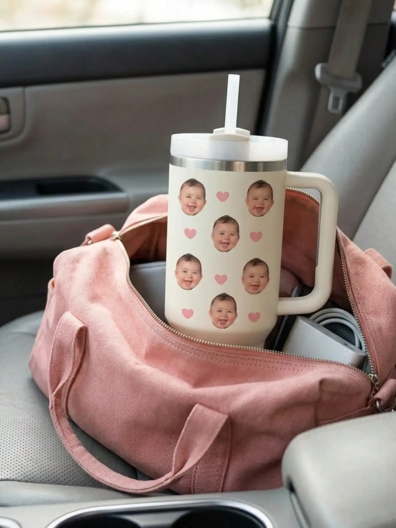 Custom Face Insulated Tumbler 40oz with Handle and Straw Personalized Photo Name Stainless Steel Water Cup Travel Coffee Bottle