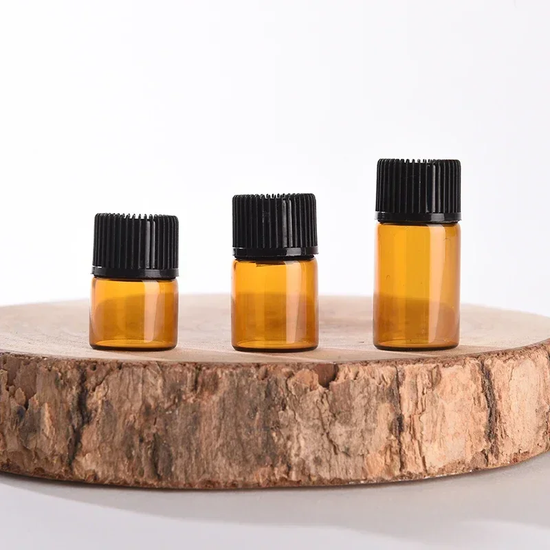 100PcsLot 1/2/3/5ml Essential Oil Bottles Amber Glass Mini Perfume Vials Refillable Bottle Sample Test Bottle Cosmetic Container