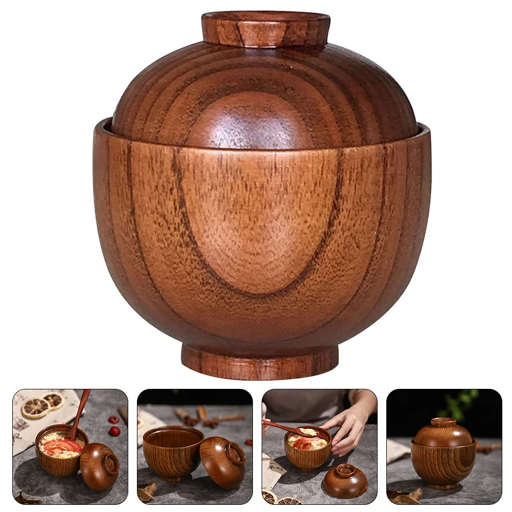 

Small Wood Bowl with Lid Anti-scald Anti-drop Wooden Bowl Soup Rice Serving Bowl wooden bowl for kids