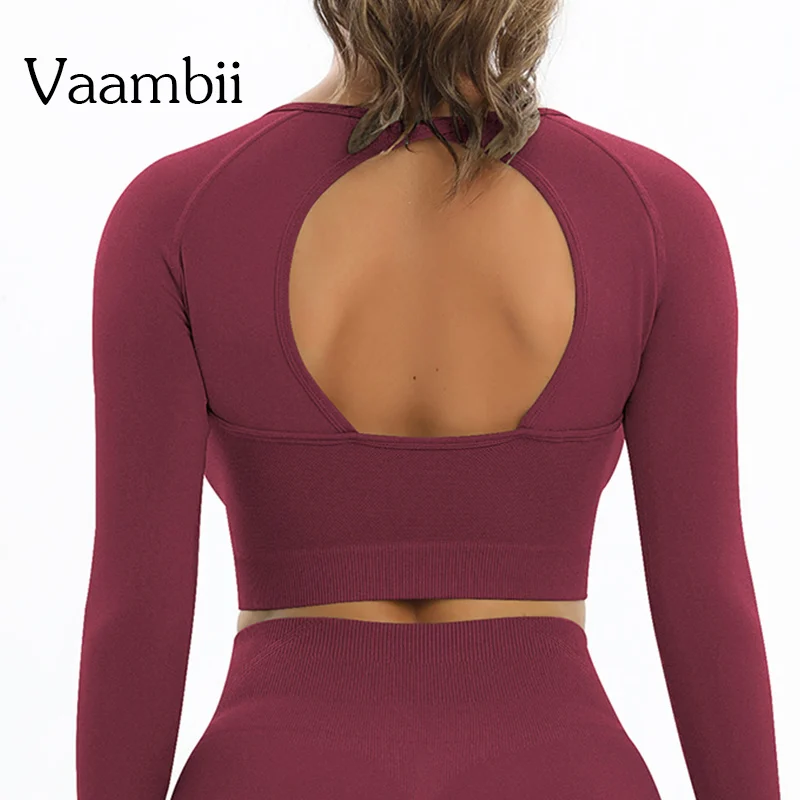 Seamless Sports Fitness Yoga Shirt Open Back Athletic Top Long Sleeve Crop Gym Top Activewear Tops Workout Clothes For Women