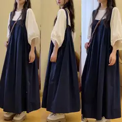 Women's Summer Loose Fit Retro Style Vest Dressing Cotton High Waist A-Line Skirt Vintage Large Size Clothing Meat Concealment