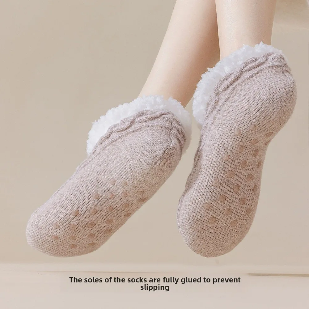 

Simple Anti-slip Winter Floor Socks Coral Fleece Knitted Twist Thicken Socks Soft Hosiery Sleeping Socks Girls