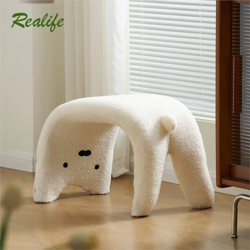 

Realife Short Stool Little Bear Stool Home Shoe Changing Stool Modern And Simple Internet Famous Lamb Velvet Shoe Wearing Stool